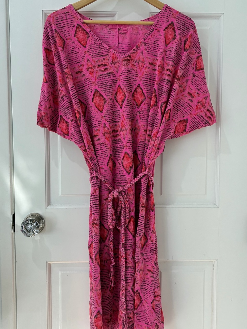 Fresh Produce Boho Pink Patterned Resort Kaftan Belted Dress